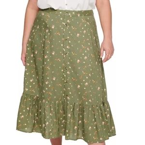 SO Olive Floral Button Front High Low Midi Skirt Size Large